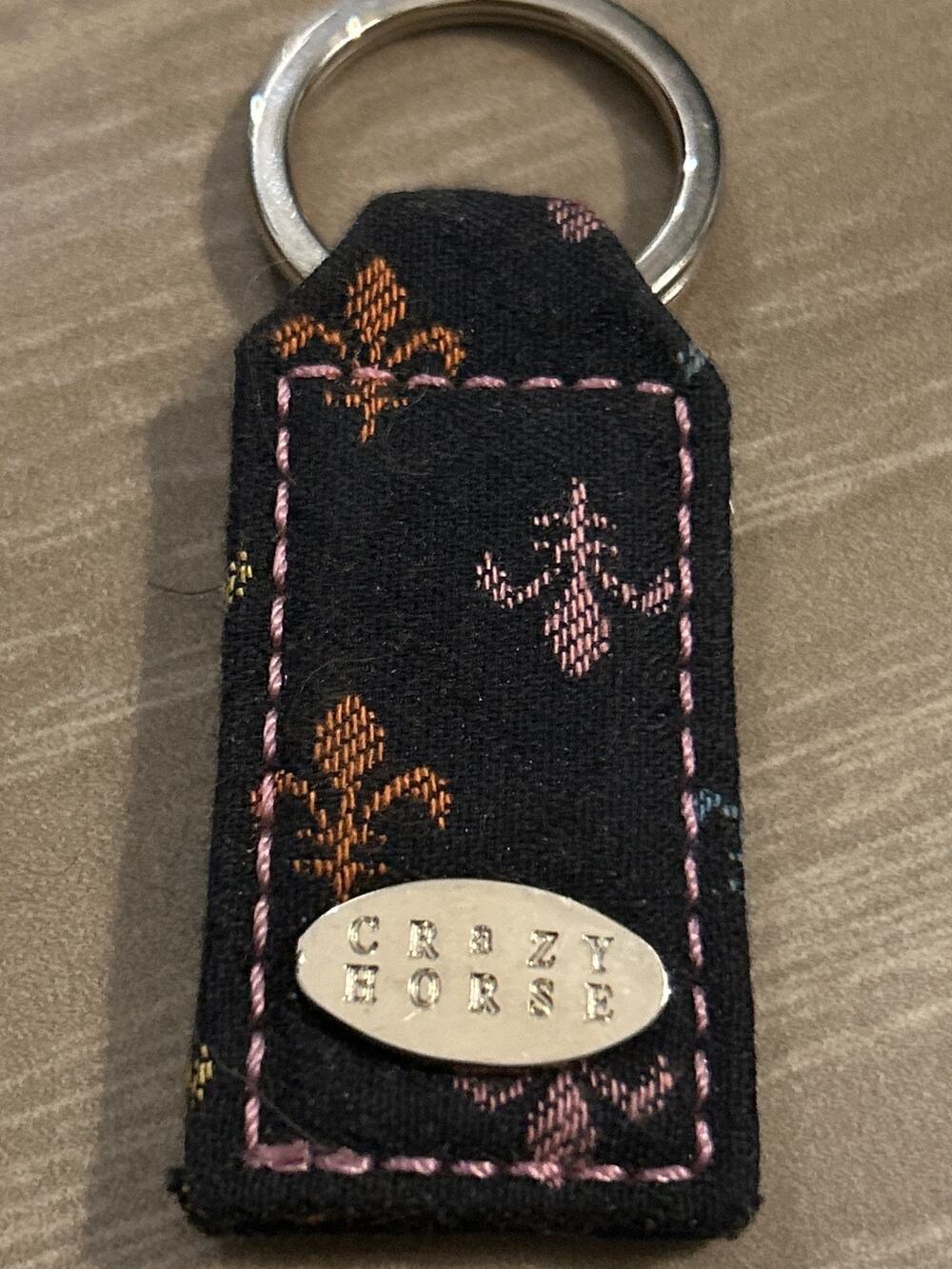 Vintage Crazy Horse Liz Claiborne Embroidered Fabric Keychain Fleur De Lis